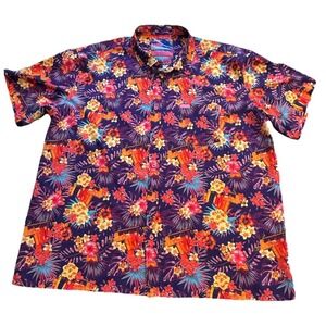 Retro Rifle Shirt Mens 3XL Hawaiian Vector‎ Bliss Multicolor Floral Stretch